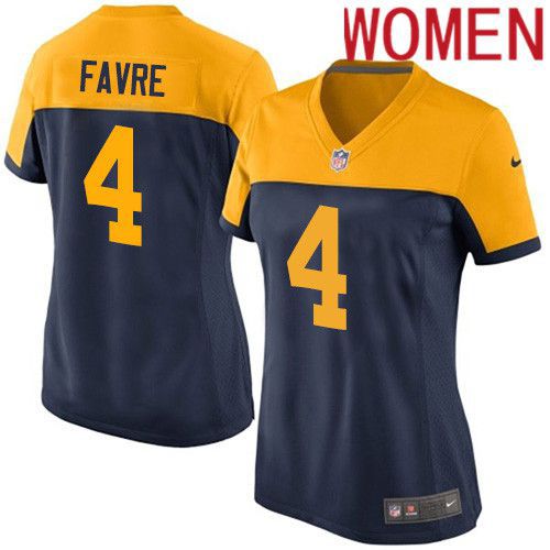 Women Green Bay Packers #4 Brett Favre Navy Blue Nike Alternate Game NFL Jersey->women nfl jersey->Women Jersey